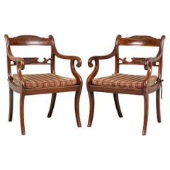 English Regency Style Mahogany Armchairs with Cane Seats, 20th Century