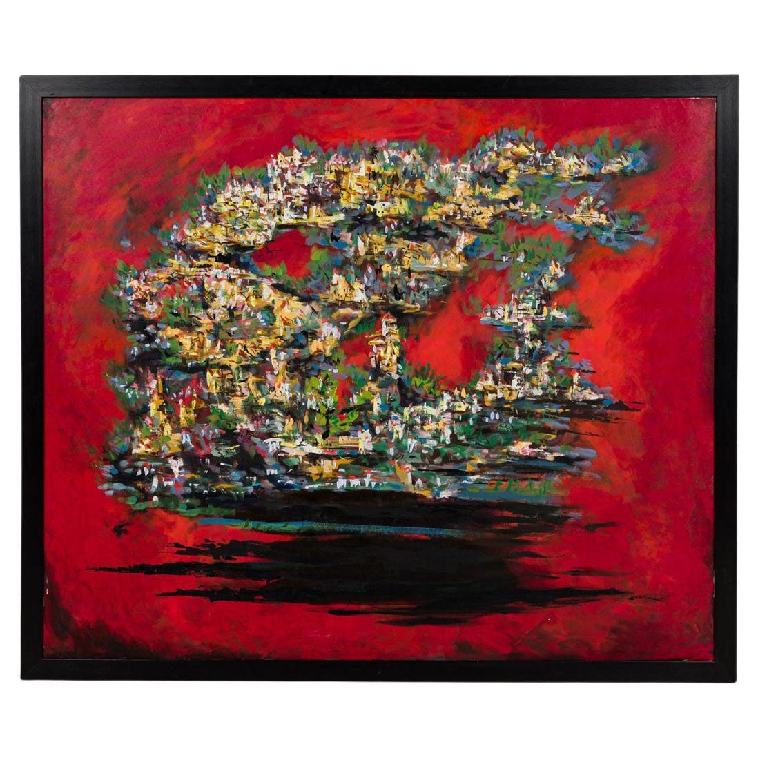 "Abstract Cityscape Acrylic Painting, Modern Style, 20th Century, USA" For Sale