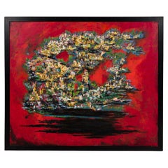 „Abstrakte Stadtansicht, Acrylgemälde, moderner Stil, 20. Jahrhundert, USA“