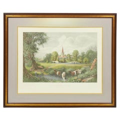 Framed Victorian Print of Pastoral Landscape with Cattle, 19th Century