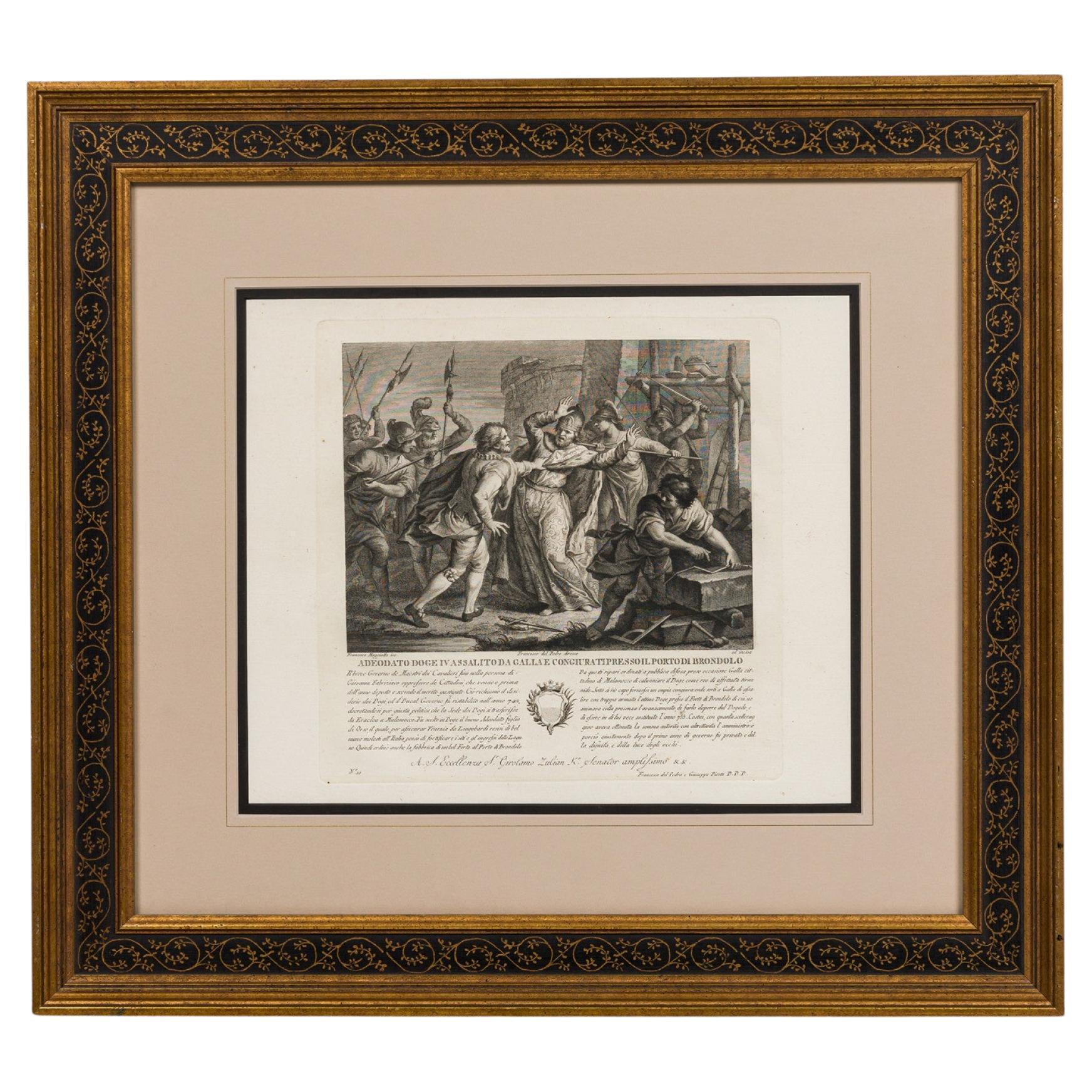 19th Century Italian Lithograph of Assassination of Adeodato Doge IV For Sale
