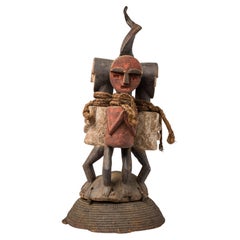 African D.R. Congo Reliquary Basket, Lacquered Horn, 20th Century Art