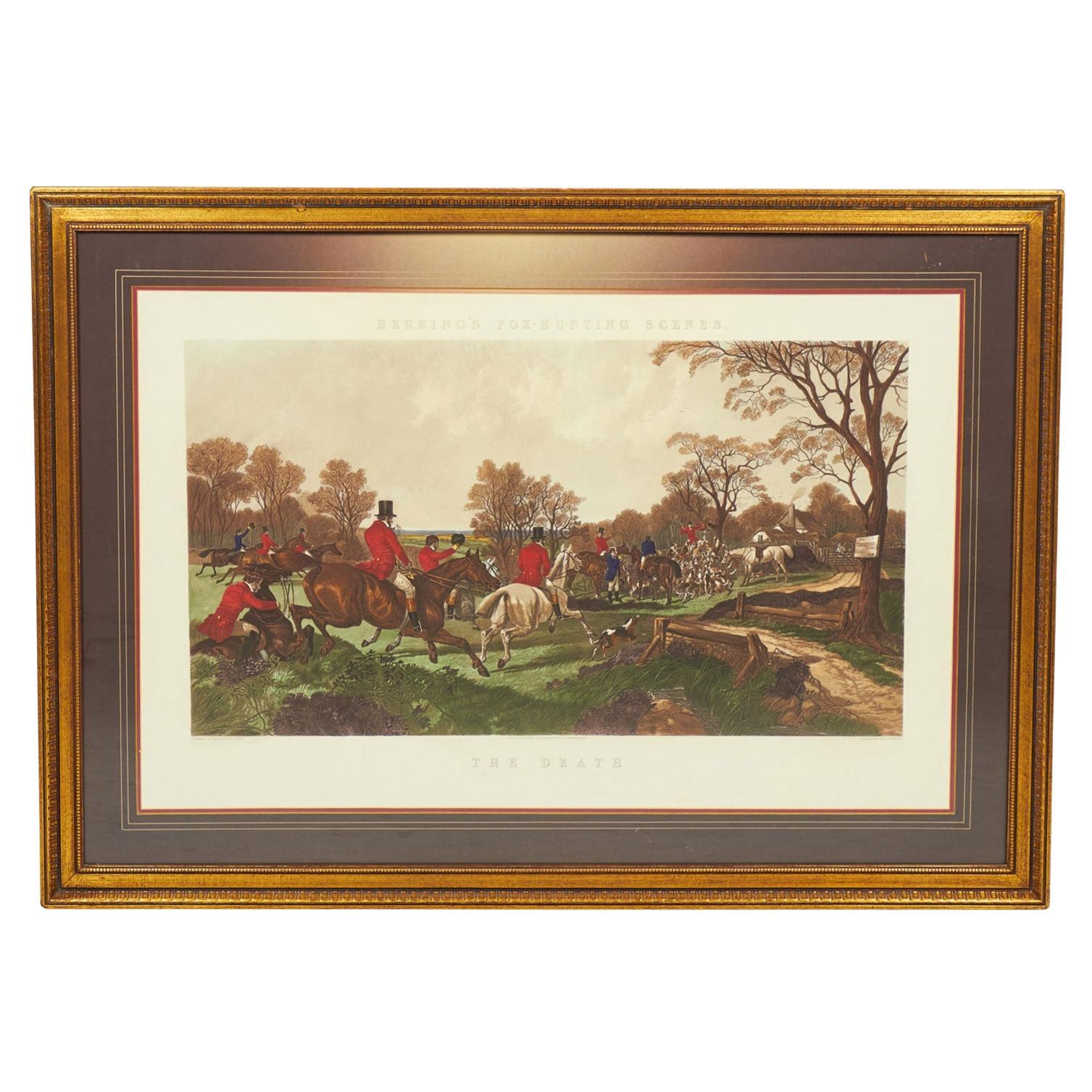 Framed Victorian Lithograph Print of Fox Hunt, 19th Century, UK For Sale