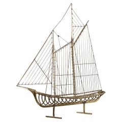 American Mid-Century Brass Model Of Ship By Curtis Jere