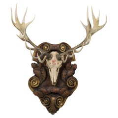 Rustic Oak Wall-mounted Sculpture of Elk Head, Late 19th Century