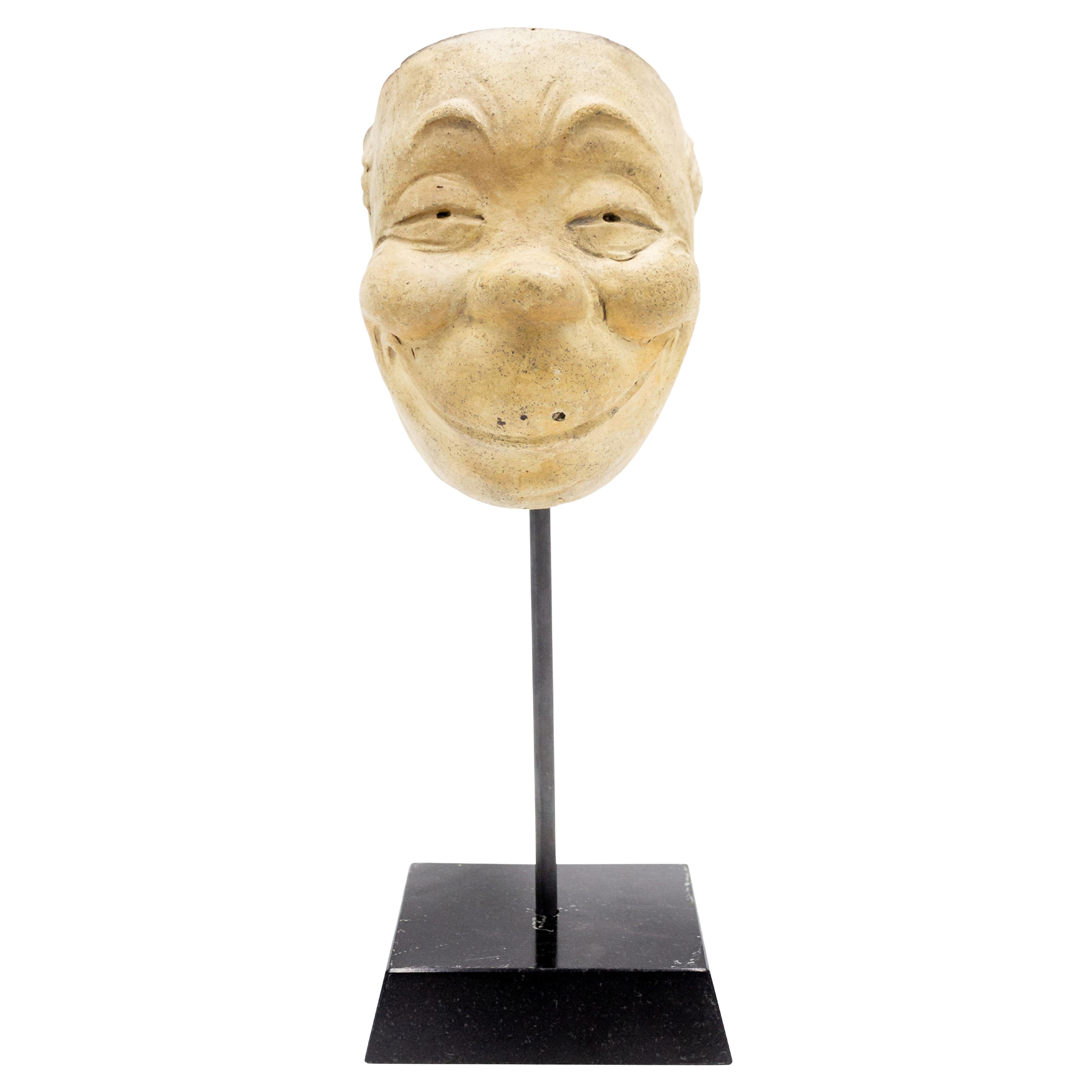19th Century German Biedermeier Terra-Cotta Mask Mold on Marble Base For Sale