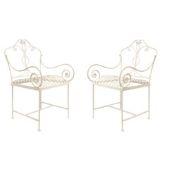 Victorian Iron Armchairs, Painted Finish, Scroll Design, 19th Century