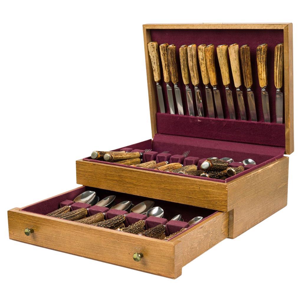 Vintage 48-Piece Flatware Set with Horn Handles, Rustic Style