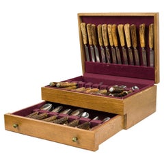Vintage 48-Piece Flatware Set with Horn Handles, Rustic Style