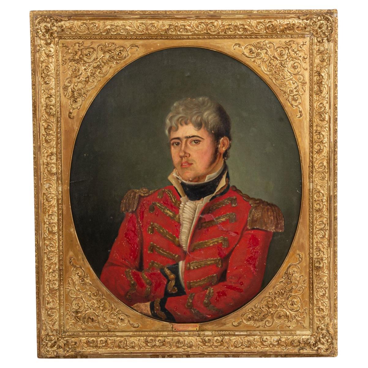 Portrait à l'huile d'un officier britannique, style géorgien, XIXe siècle