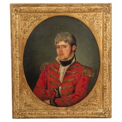 Oil Painting Portrait of British Officer, Georgian Style, 19th Century