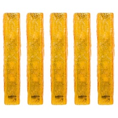 Set of 5 Mid-Century Rectangular Textured Amber Glass Wall Sconces