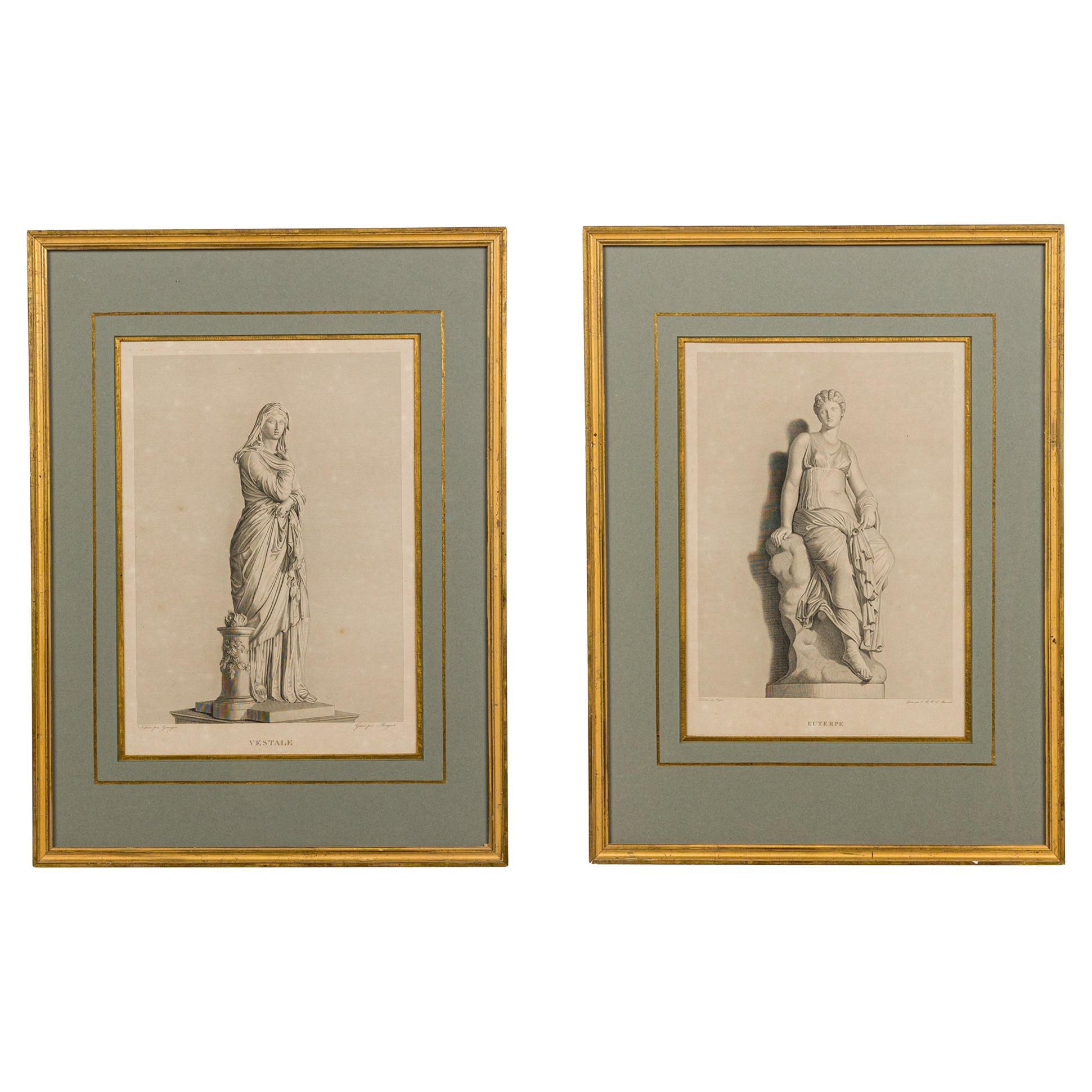 Framed 19th Century French Victorian Engraving Prints in Giltwood