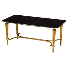 Vintage Louis XVI-Style Brass Coffee Table with Black Glass Top