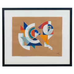 Modern Abstract Gouache Painting, 20th Century, Framed Artwork