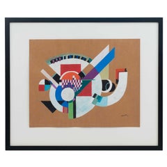 Modern Abstract Gouache Painting, 20th Century, Framed Artwork