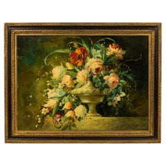 19th Century French Victorian Still Life: Bouquet in White Urn