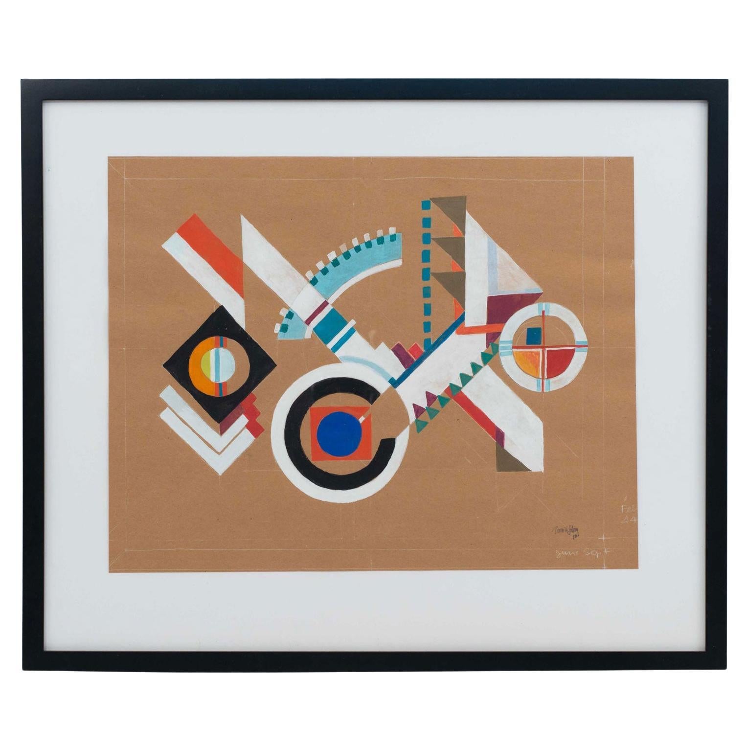 Moderne abstrakte Gouache-Malerei, 20. Jahrhundert, gerahmtes Kunstwerk