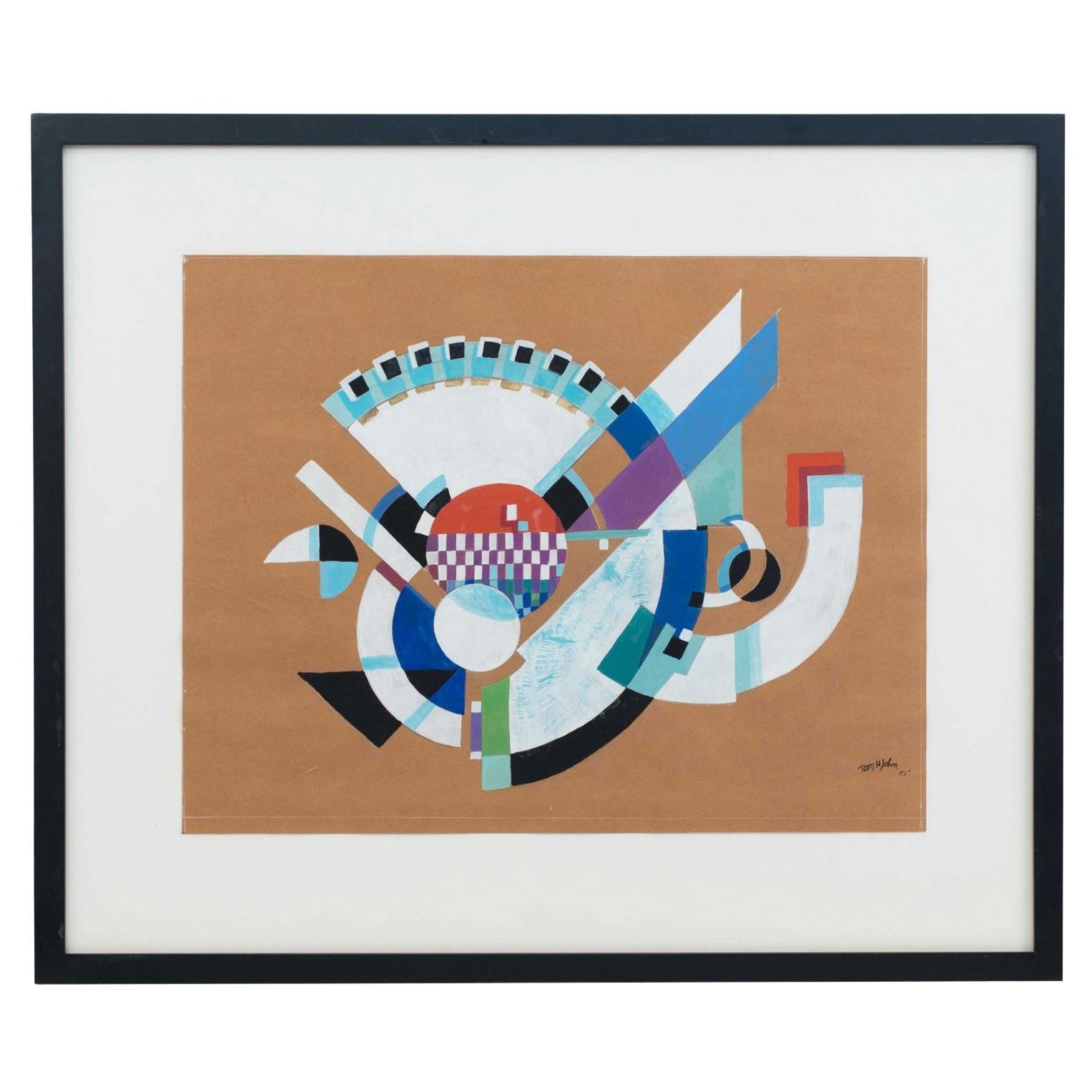 Moderne abstrakte Gouache-Malerei, 20. Jahrhundert, gerahmtes Kunstwerk im Angebot