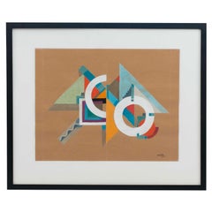 Modern Framed Gouache Abstract Painting, 20th Century Style