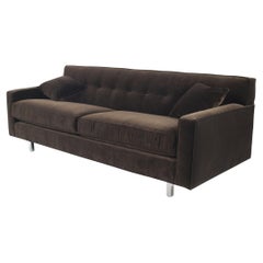 Contemporary Brown Velvet Sofa, Chrome Plated Legs, Modern Design, USA