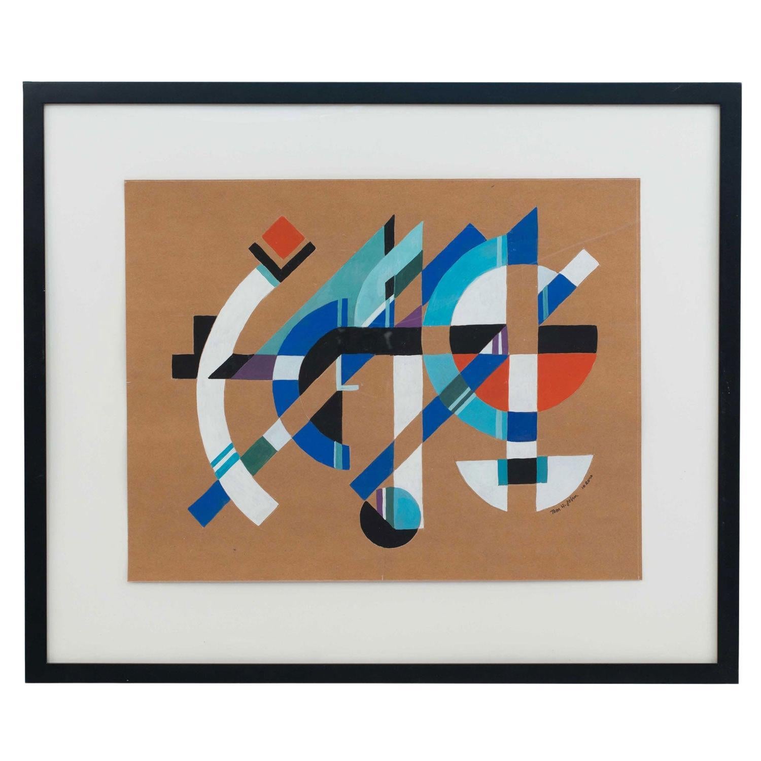 Moderne abstrakte Gouache-Malerei, 20. Jahrhundert, gerahmtes Kunstwerk im Angebot