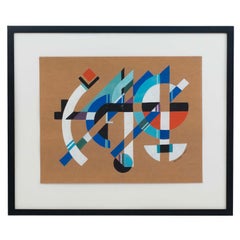 Modern Abstract Gouache Painting, 20th Century, Framed Artwork