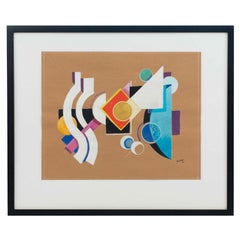 Peinture abstraite moderne à la gouache, XXe siècle, œuvre d'art encadrée