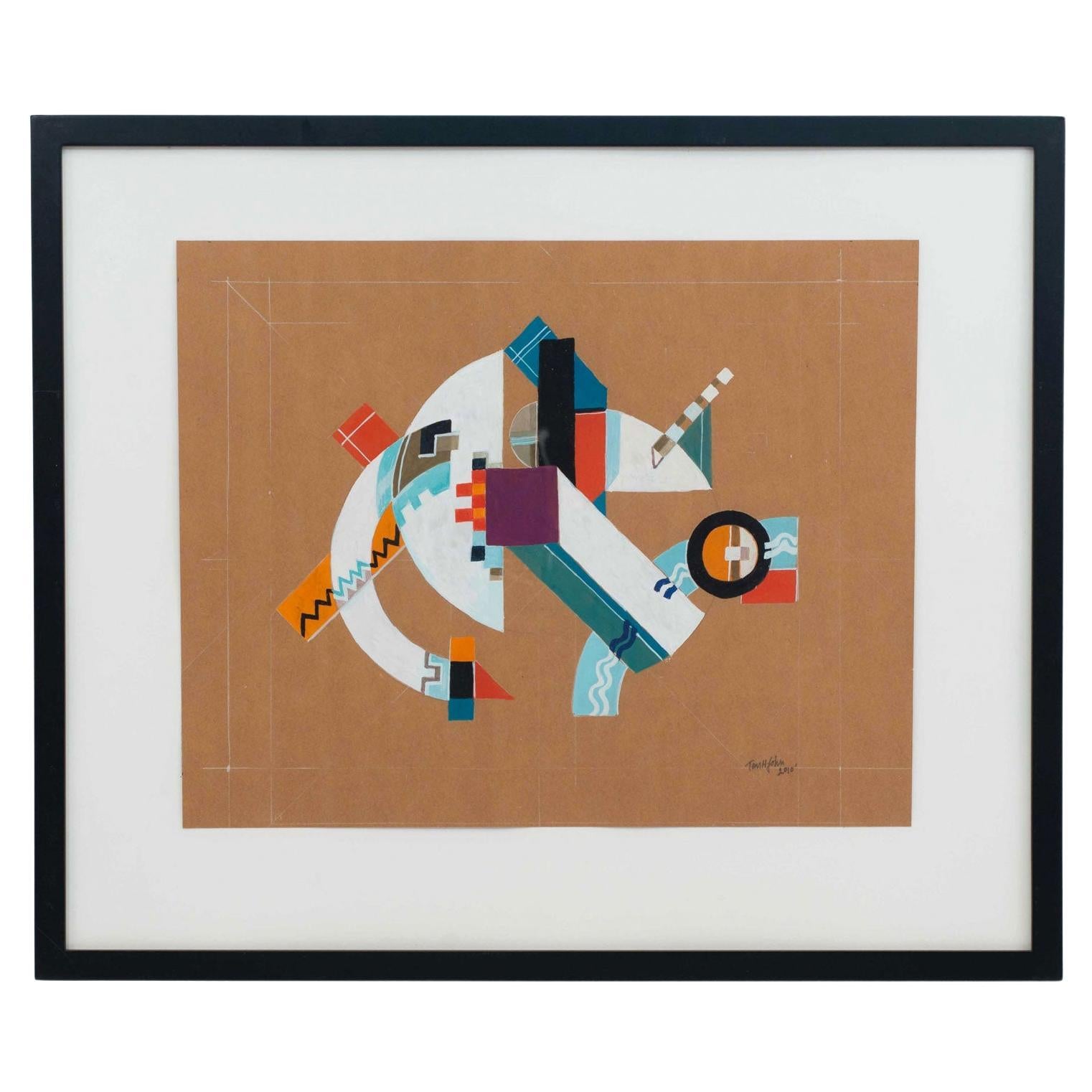 Peinture abstraite moderne à la gouache, XXe siècle, œuvre d'art encadrée en vente
