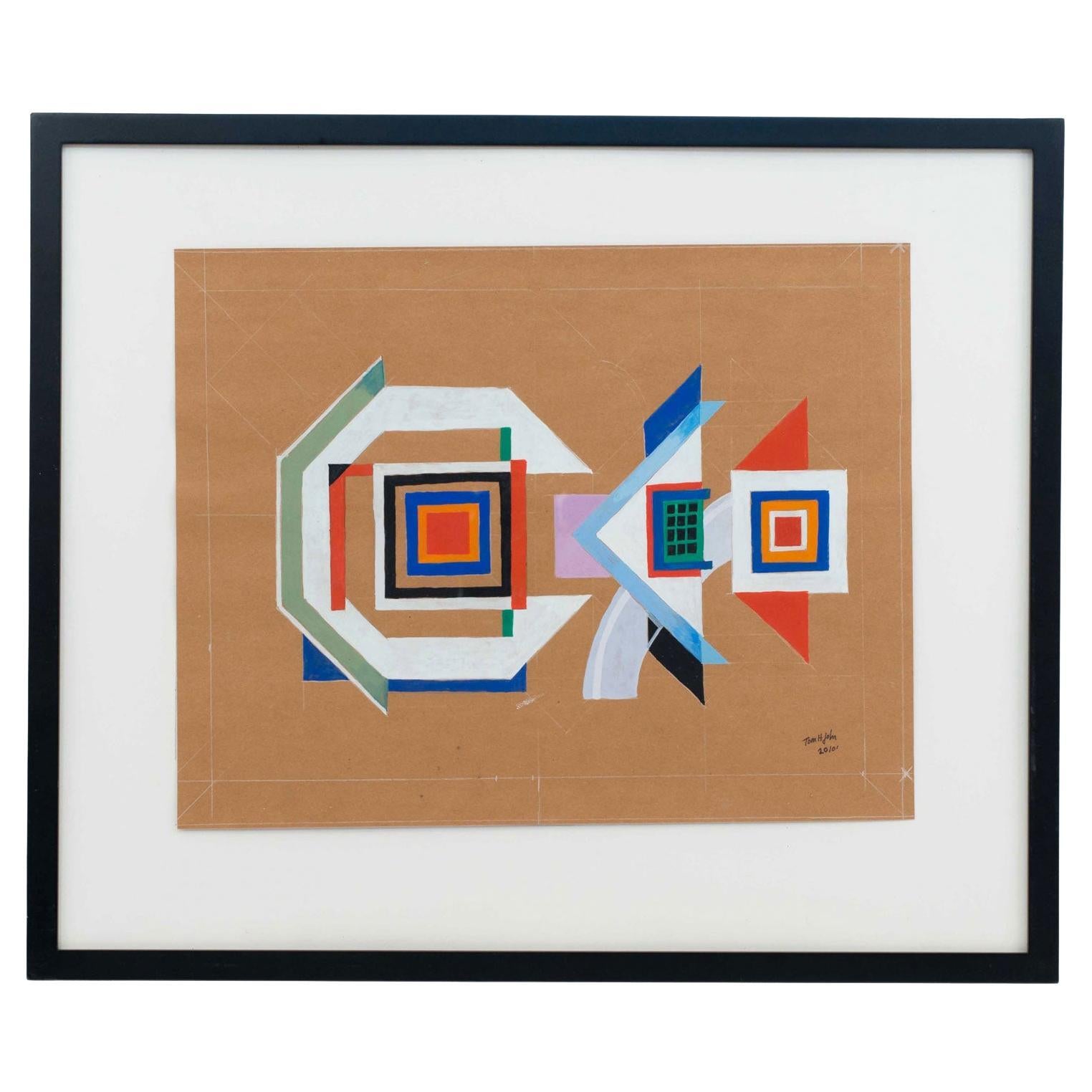 Modern Abstract Gouache Painting, 20th Century, Framed Artwork For Sale