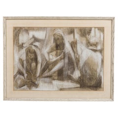 20th Century American Abstract Painting in Charcoal and Pastel, Signed