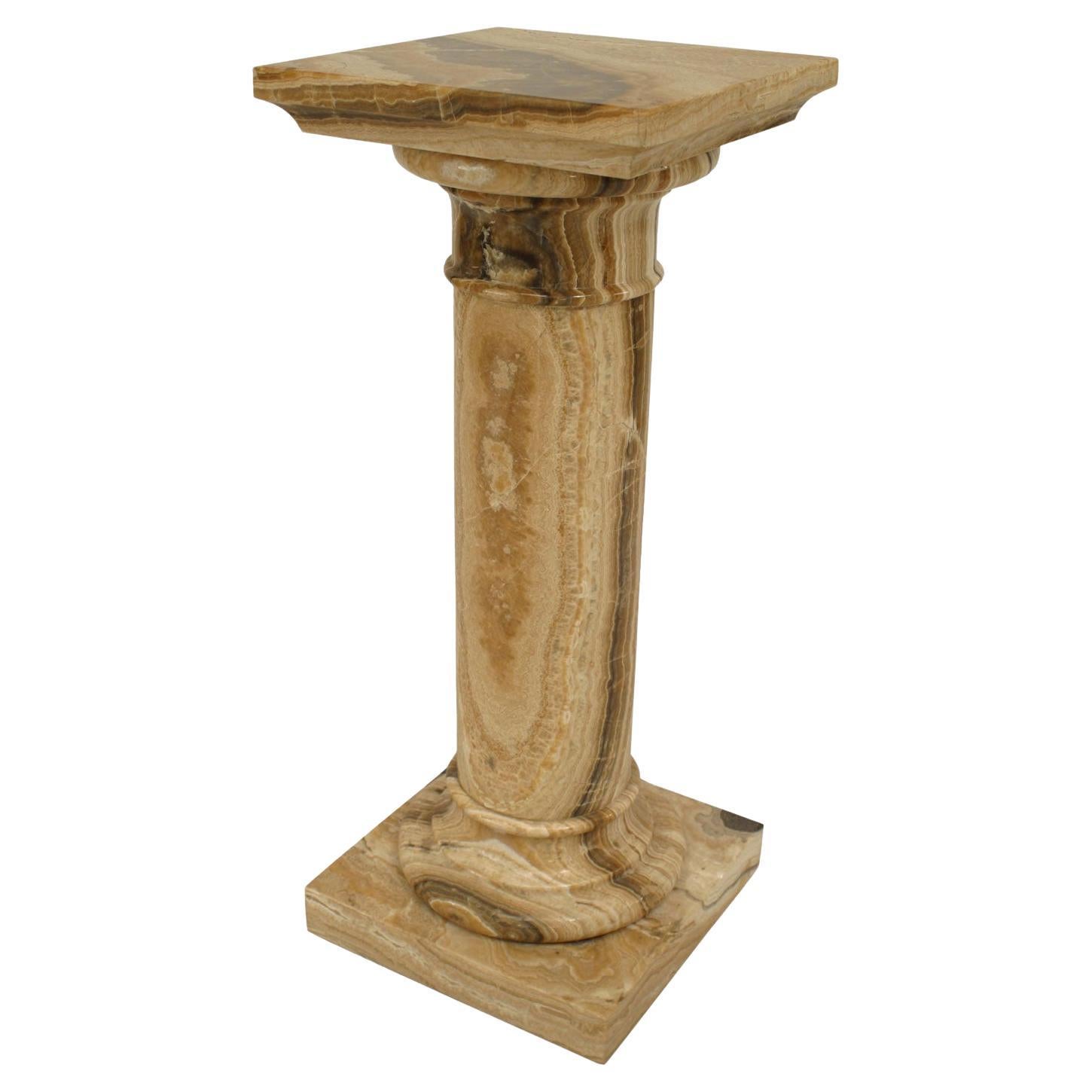 Italian Neo-Classical Marble Pedestal with Beige and Brown Veining