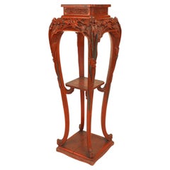 French Art Nouveau Lacquered Pedestal Table with Floral Carving