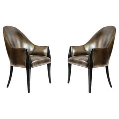 High-Back Faux Alligator Armchairs, Ebonized Wood, Modern Style, USA