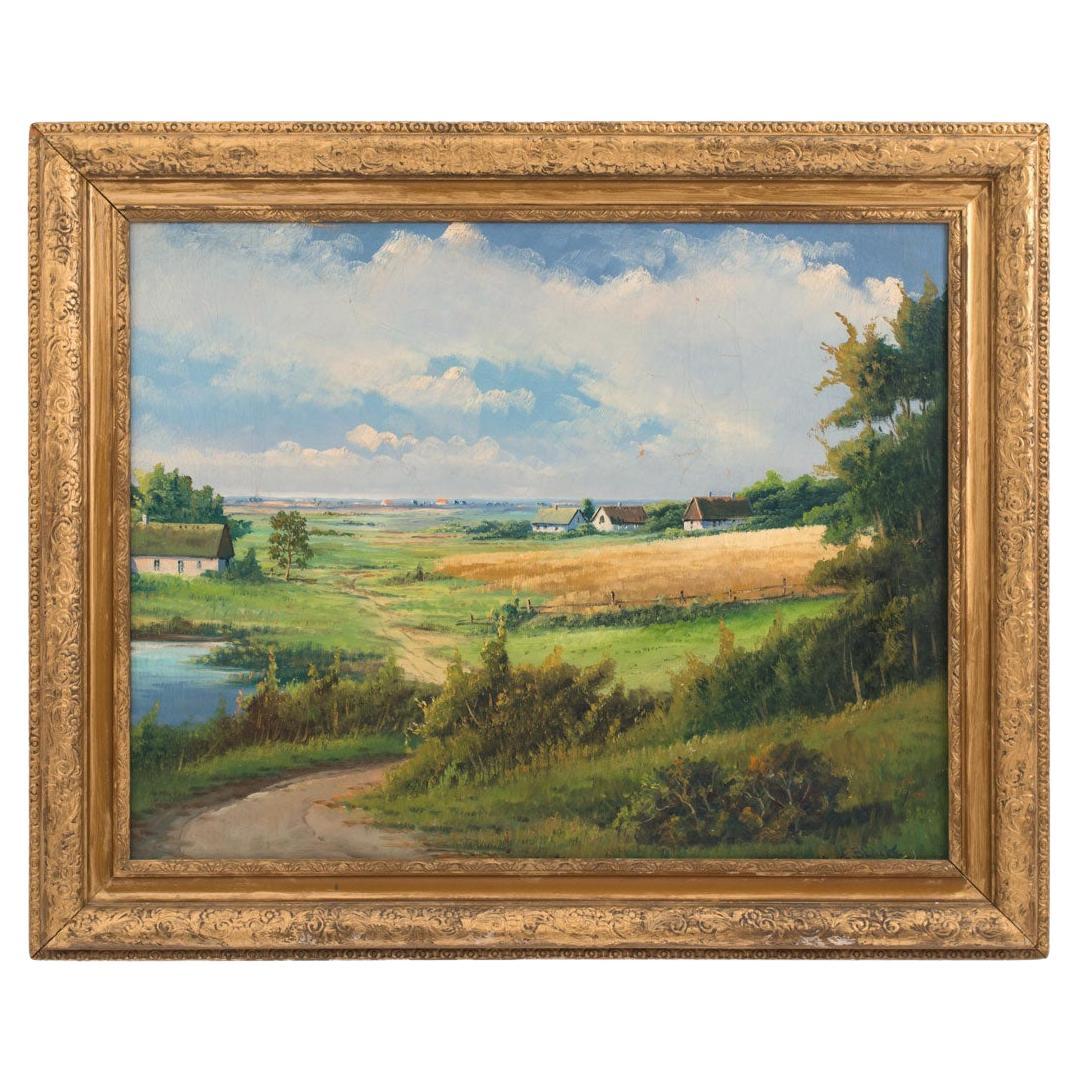 American Country Oil Painting of Summer Landscape, Early 20th Century