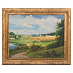 American Country Oil Painting of Summer Landscape, Early 20th Century