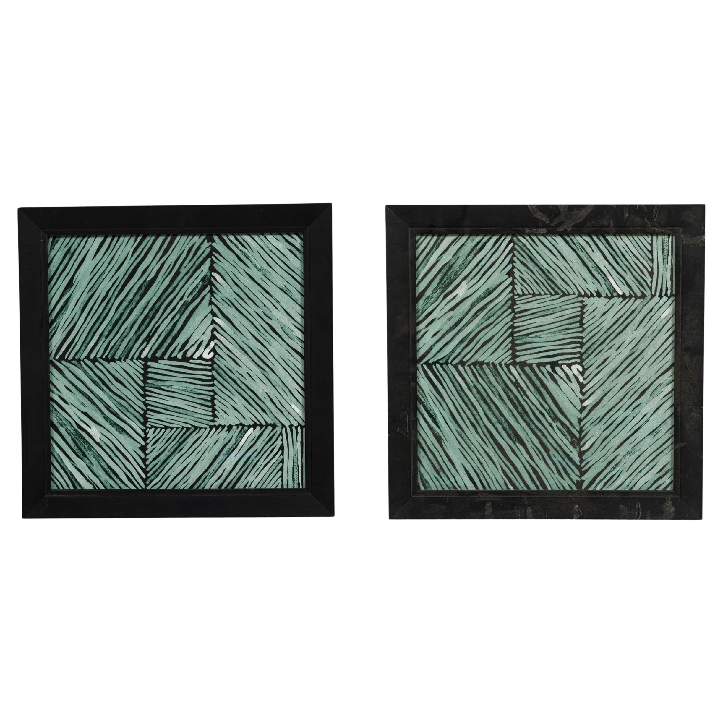 Framed Mid-Century Modern Geometric Color Block Prints, USA For Sale
