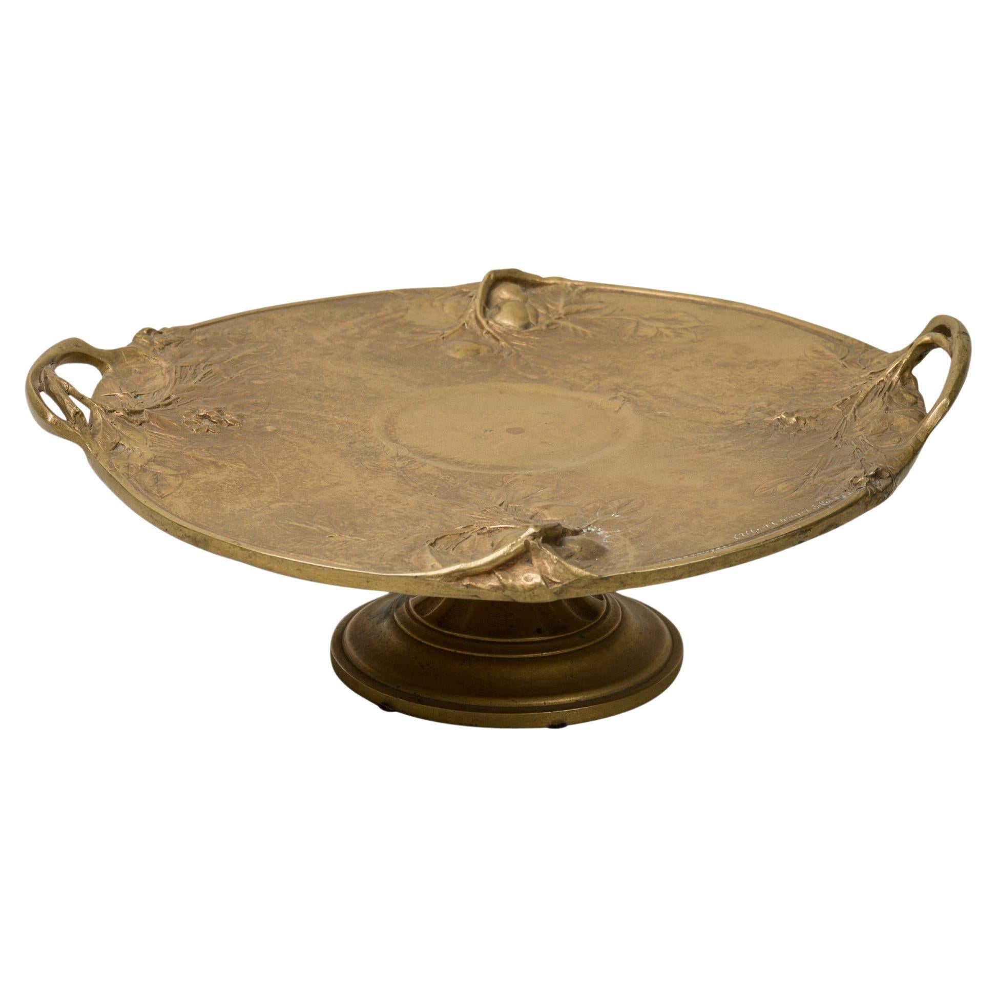 French Art Nouveau Bronze Dore Compote by Albert Cheurel Silos, 14.5 For Sale