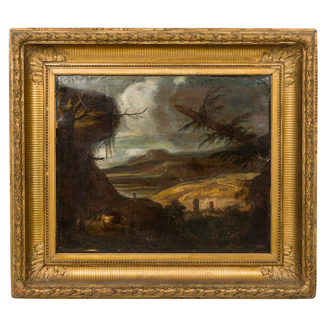 Victorian Oil Painting of Cow in Valley, Gilt Frame, 19th Century For Sale