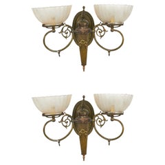 Appliques murales françaises du XIXe siècle de style victorien, en bronze, motif de torche cannelée