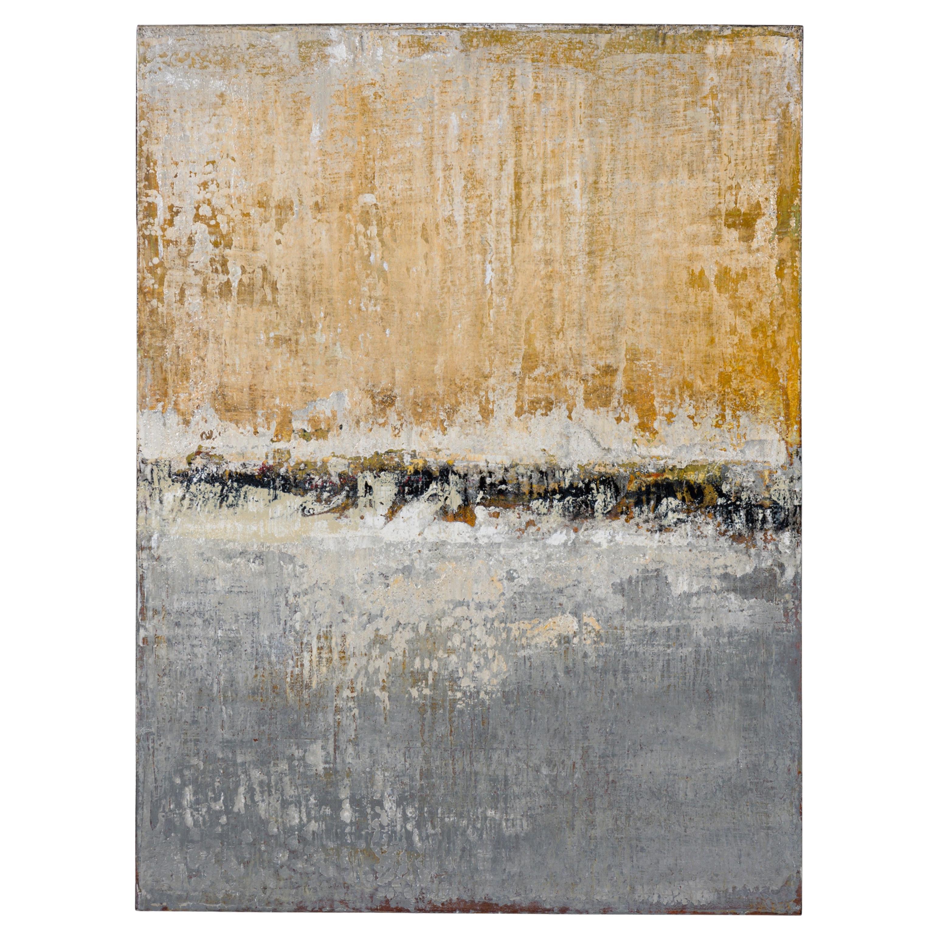 Contemporary Mixed Media Painting 'Untitled' in Gold and Grey For Sale