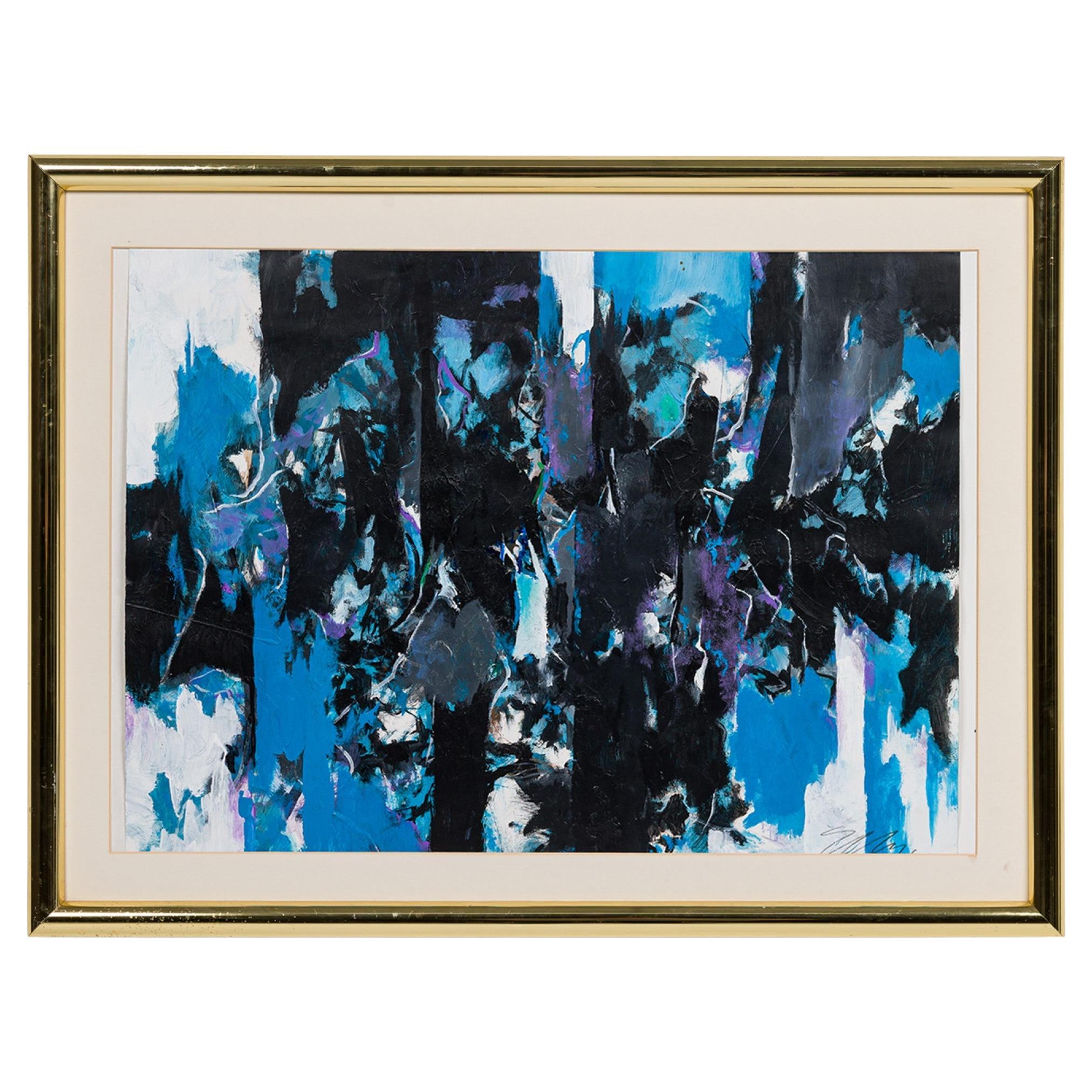 Modern Abstract Watercolor Painting of Waves, 20th Century Style For Sale