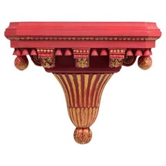 Pair of Mid-Century Modern Carved Wall Shelves, Red & Gold, USA