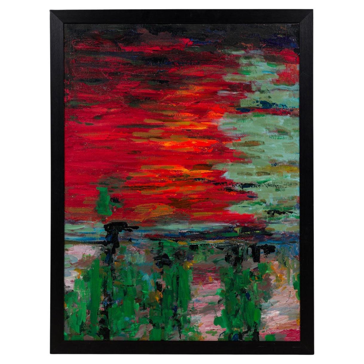 « Peinture acrylique abstraite en rouge et vert, style moderne, XXe siècle » en vente