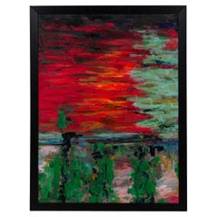 "Red and Green Abstract Acrylic Painting, Modern Style, 20th Century"