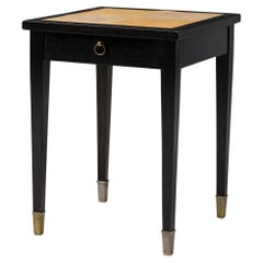 Jacques Adnet Ebonized Side Table, Shagreen Top, Brass Accents, France