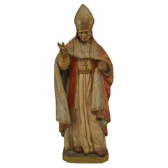 19th Century Italian Renaissance Carved Polychromed Pope Figure