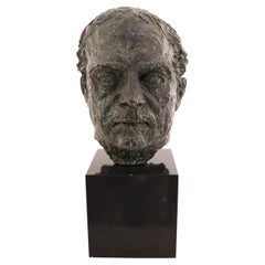 Mid-Century Modern Bronze Bust Sculpture by H. Haas, Marble Base, USA