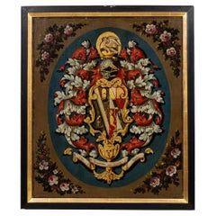 English Renaissance Oil on Canvas Heraldic Flag, 19th Century, Framed