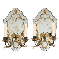 1930s French Mid-Century Mirrored Wall Sconces with Etched Glass
